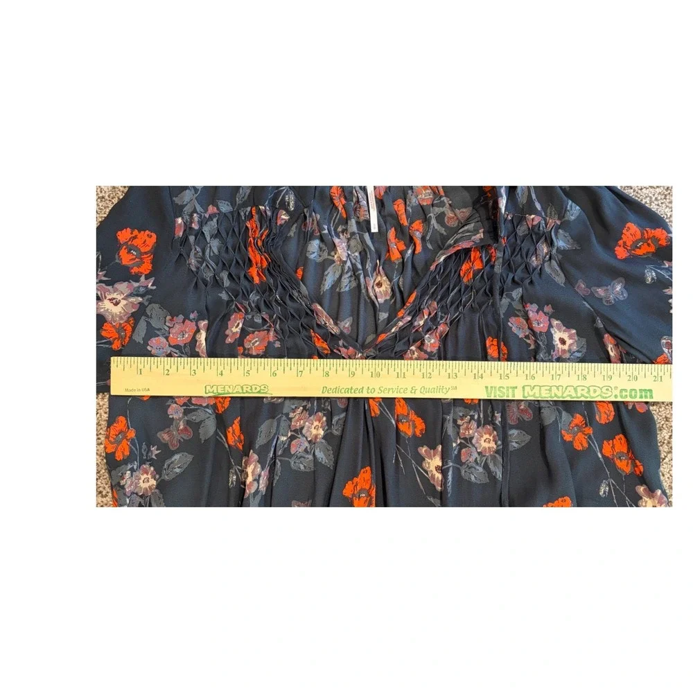Free People Floral Boho Tunic Top‎ Small Navy Orange Butterfly Peasant Blouse